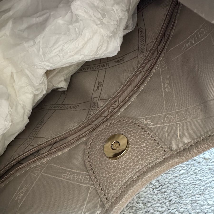 LONGCHAMP LE FOULONNÉ系列牛皮單肩包(灰)-13