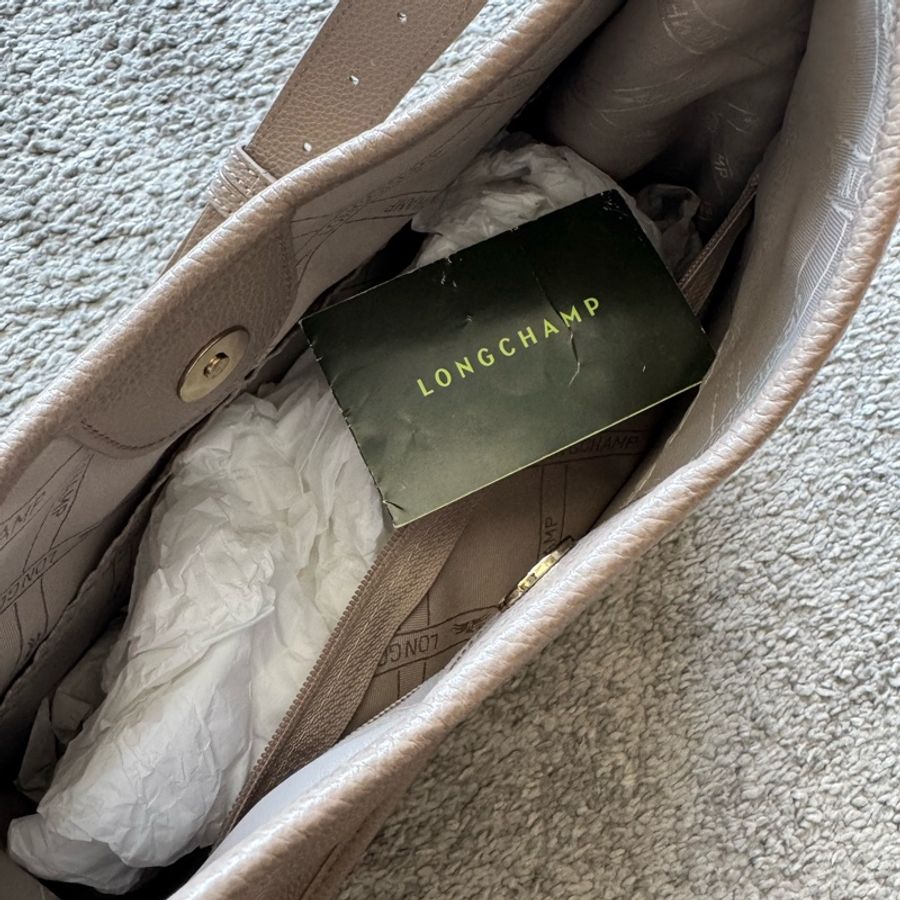 LONGCHAMP LE FOULONNÉ系列牛皮單肩包(灰)-20