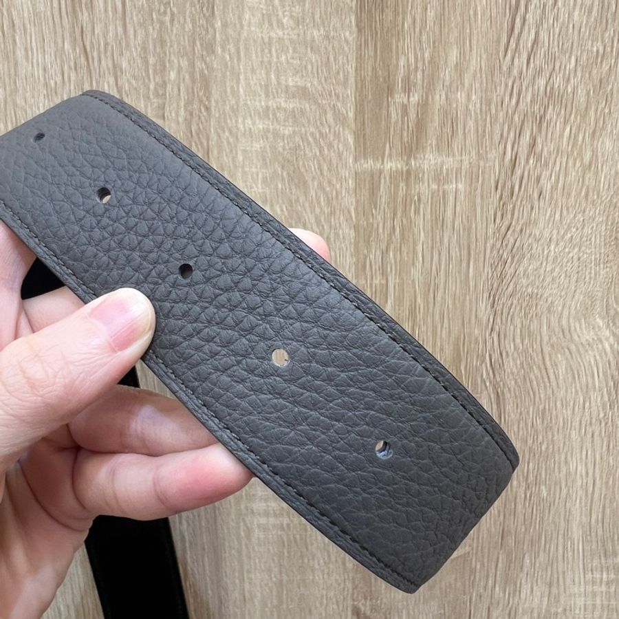 Hermes 錫器灰Togo皮黑色Box皮雙面用皮帶H077971-3
