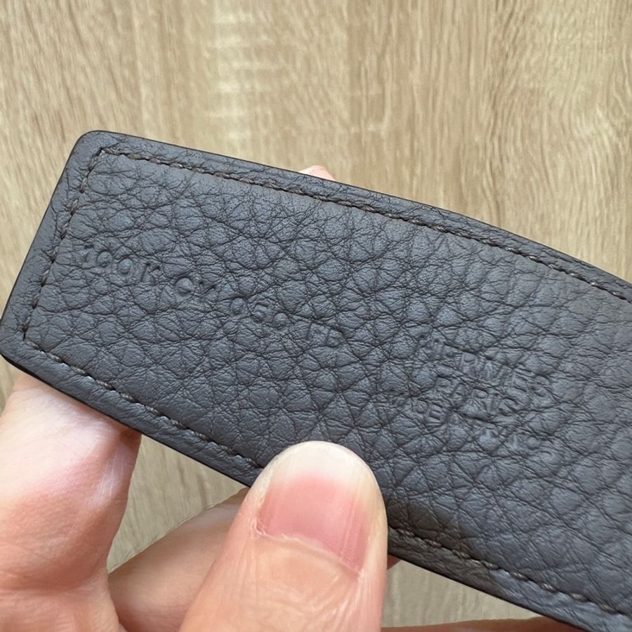 Hermes 錫器灰Togo皮黑色Box皮雙面用皮帶H077971-8