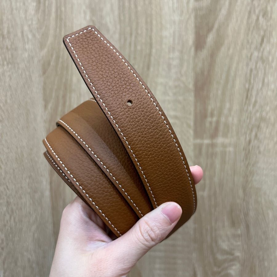 Hermes (無釦頭)金棕Togo皮黑Box皮雙面用皮帶H073967-0