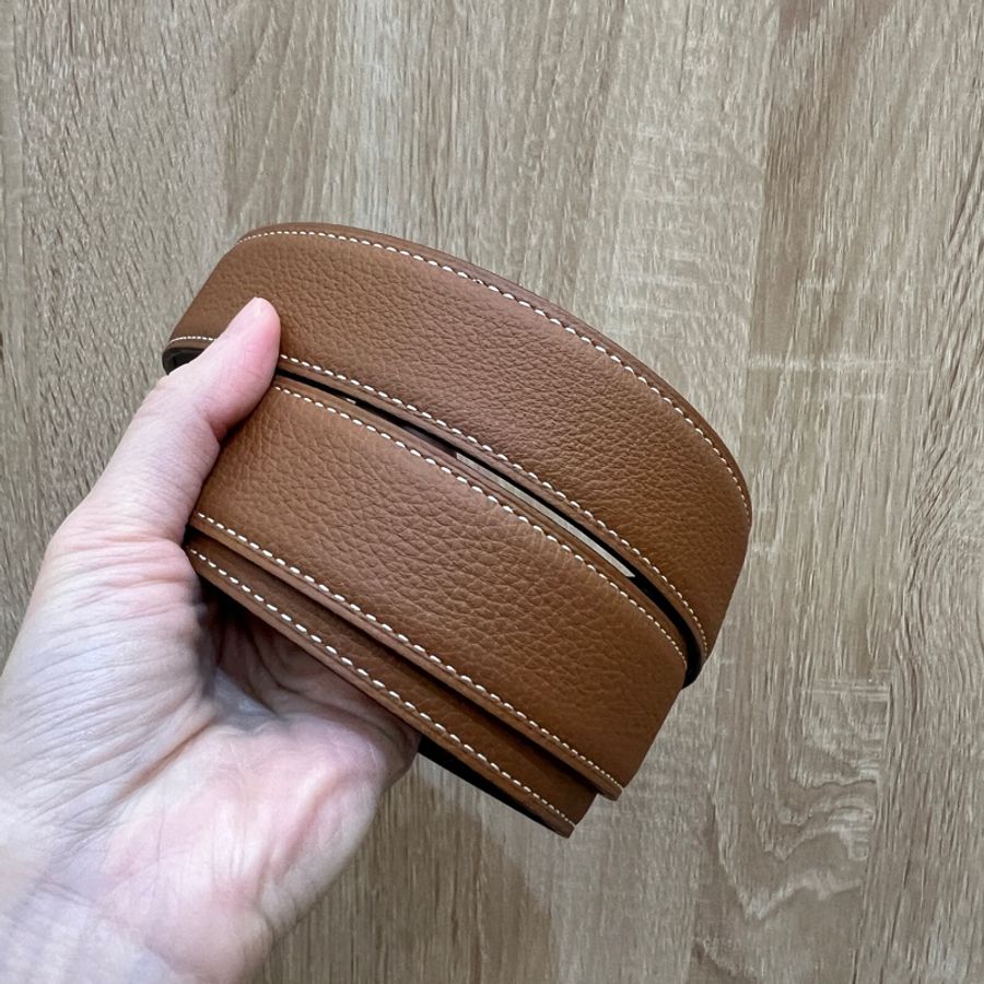 Hermes (無釦頭)金棕Togo皮黑Box皮雙面用皮帶H073967-1