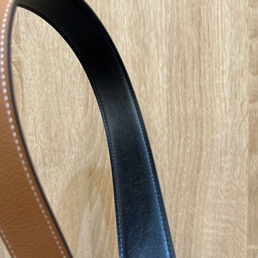 Hermes (無釦頭)金棕Togo皮黑Box皮雙面用皮帶H073967-5