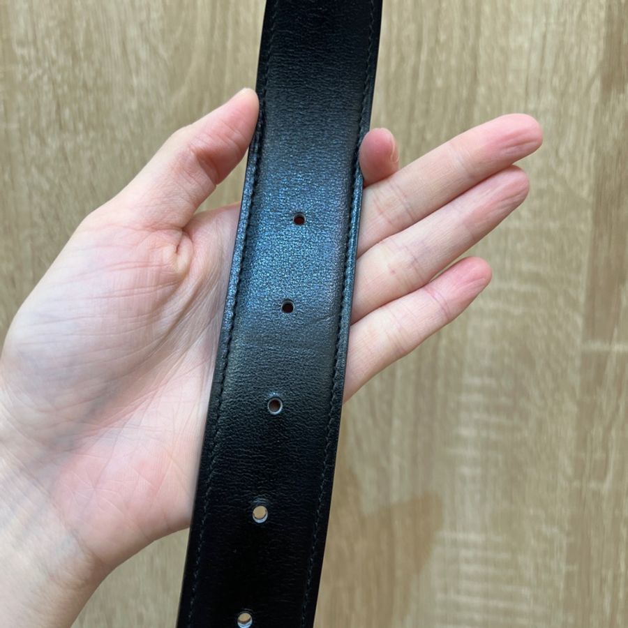 Hermes (無釦頭)金棕Togo皮黑Box皮雙面用皮帶H073967-7