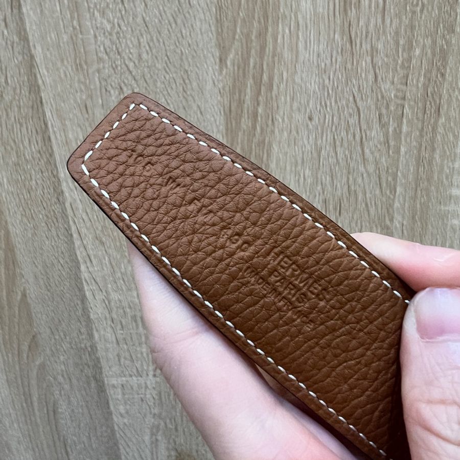 Hermes (無釦頭)金棕Togo皮黑Box皮雙面用皮帶H073967-9
