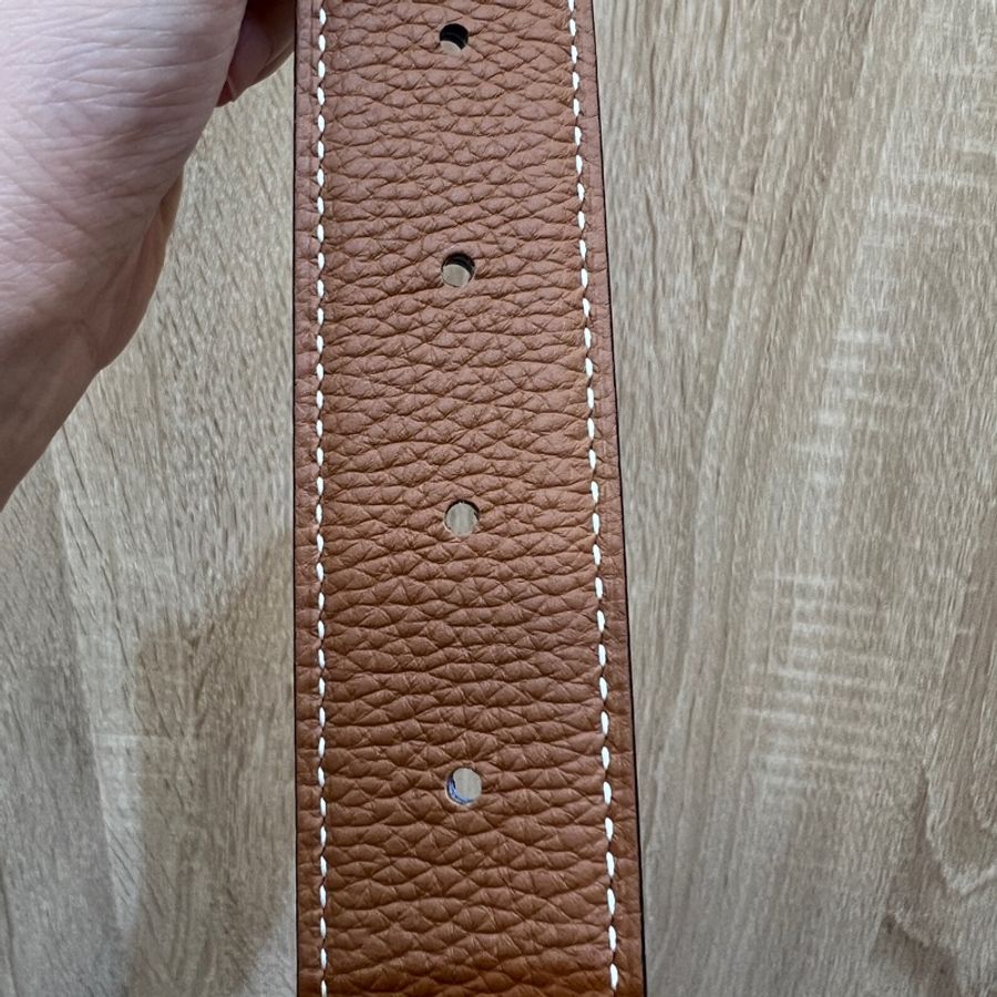 Hermes (無釦頭)金棕Togo皮黑Box皮雙面用皮帶H073967-10
