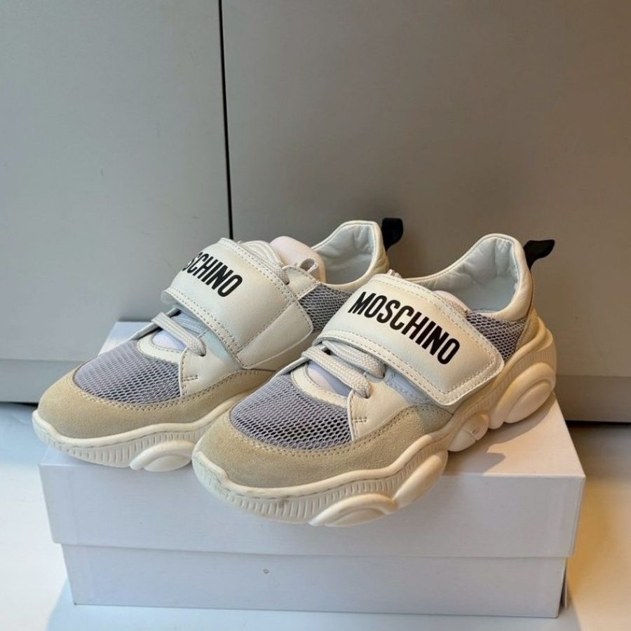 Moschino 白底黑字母皮革/帆布休閒鞋-1