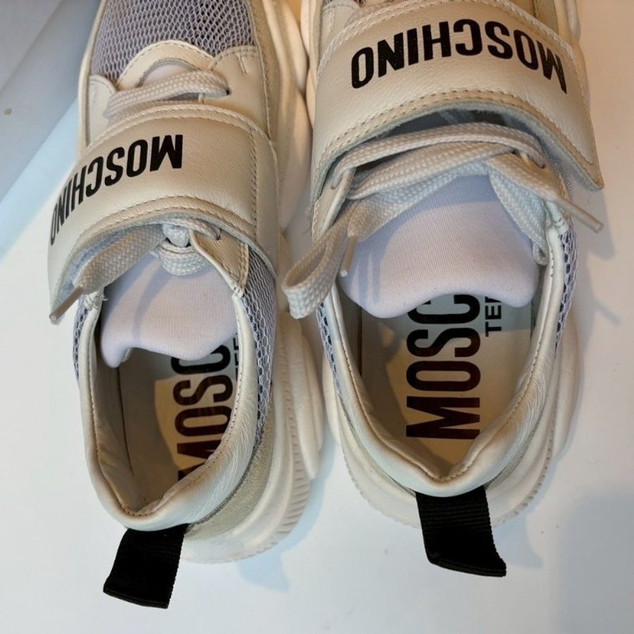 Moschino 白底黑字母皮革/帆布休閒鞋-3