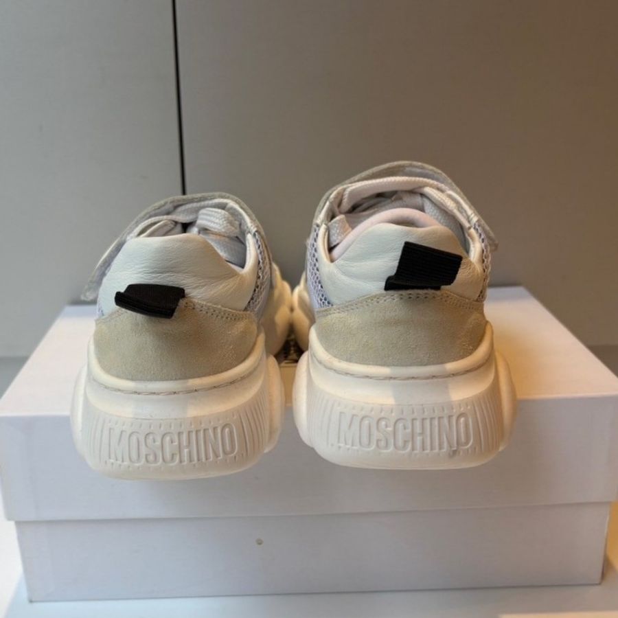 Moschino 白底黑字母皮革/帆布休閒鞋-7