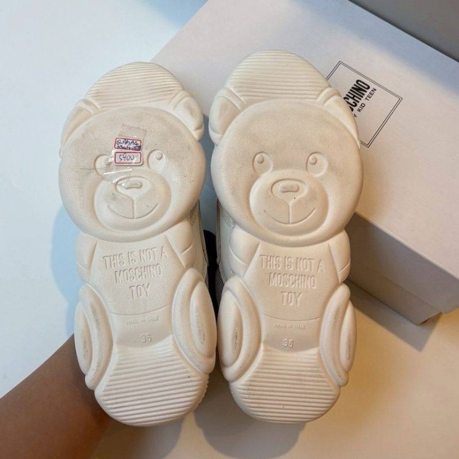 Moschino 白底黑字母皮革/帆布休閒鞋-8