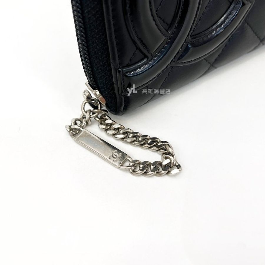 ❣Chanel 黑菱格牛皮康朋銀釦內螢光粉8卡ㄇ拉長夾-8