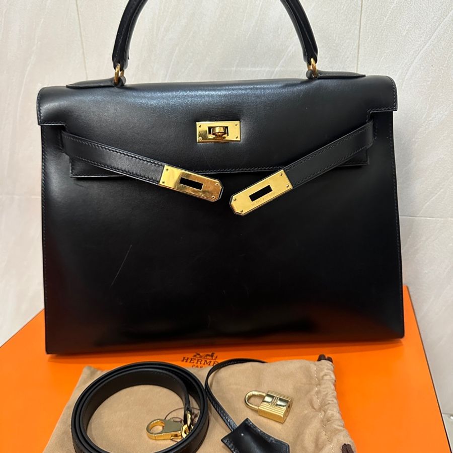愛馬仕 Kelly 32,黑金配色,外縫Box皮-5
