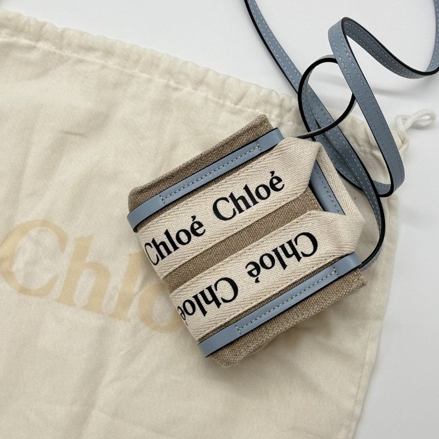 【超🌟級🌟新🌟】CHLOE 蔻依 Woody Mini 迷你 天空藍 拼亞麻 斜挎包-6