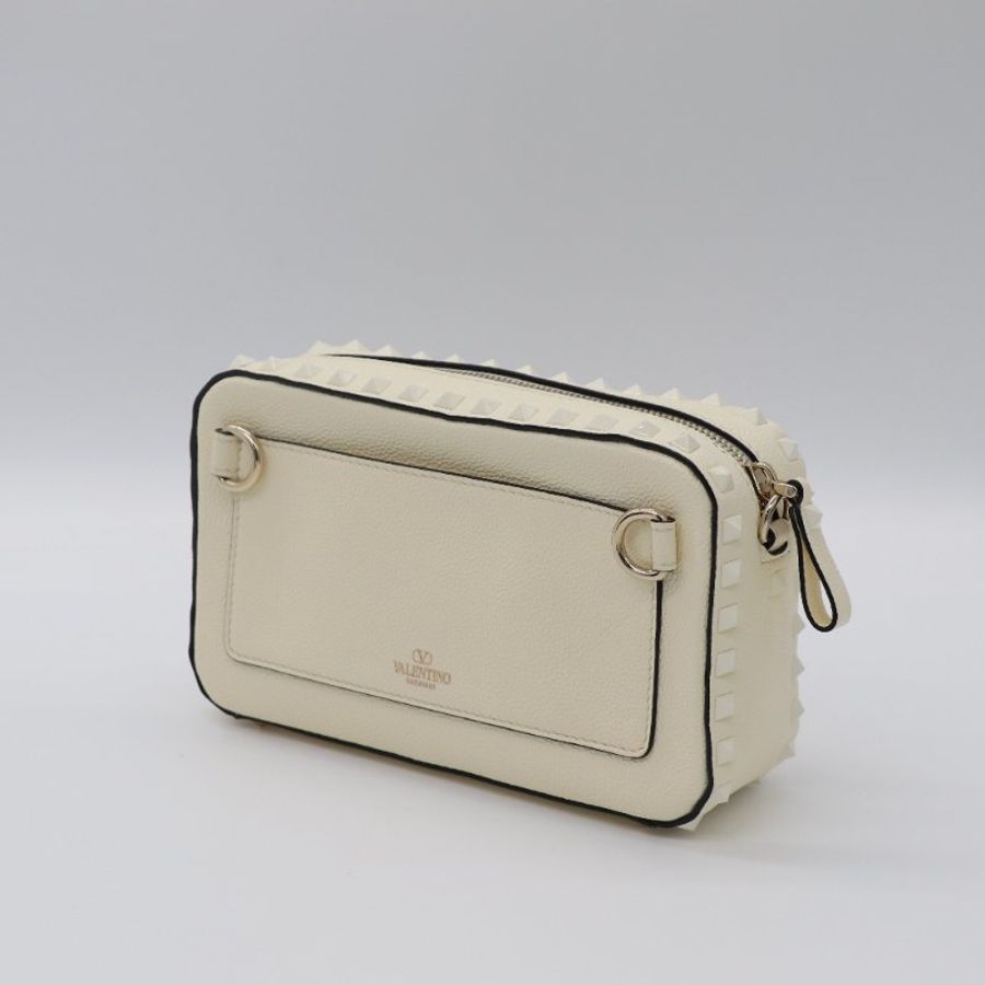 【閒置品♥️】Valentino 奶油白色牛皮 白色鉚釘 相機包 斜背包-3