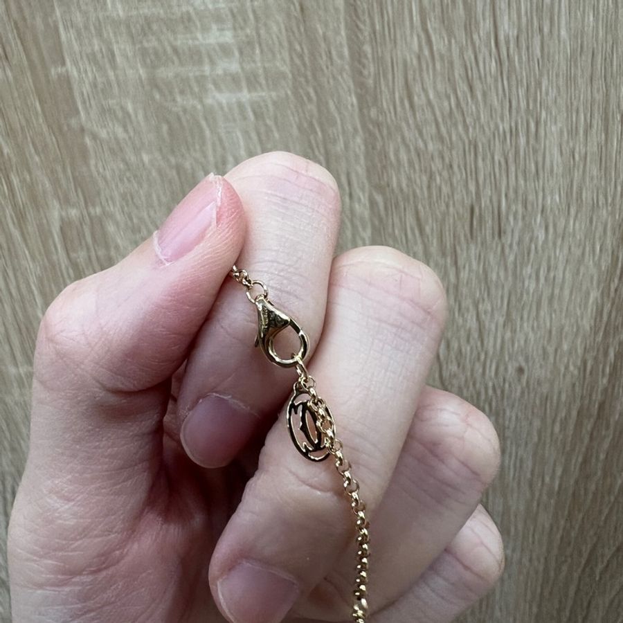 Cartier 750黃K金黑縞瑪瑙綠沙佛萊石美洲豹項鍊B7224756-5