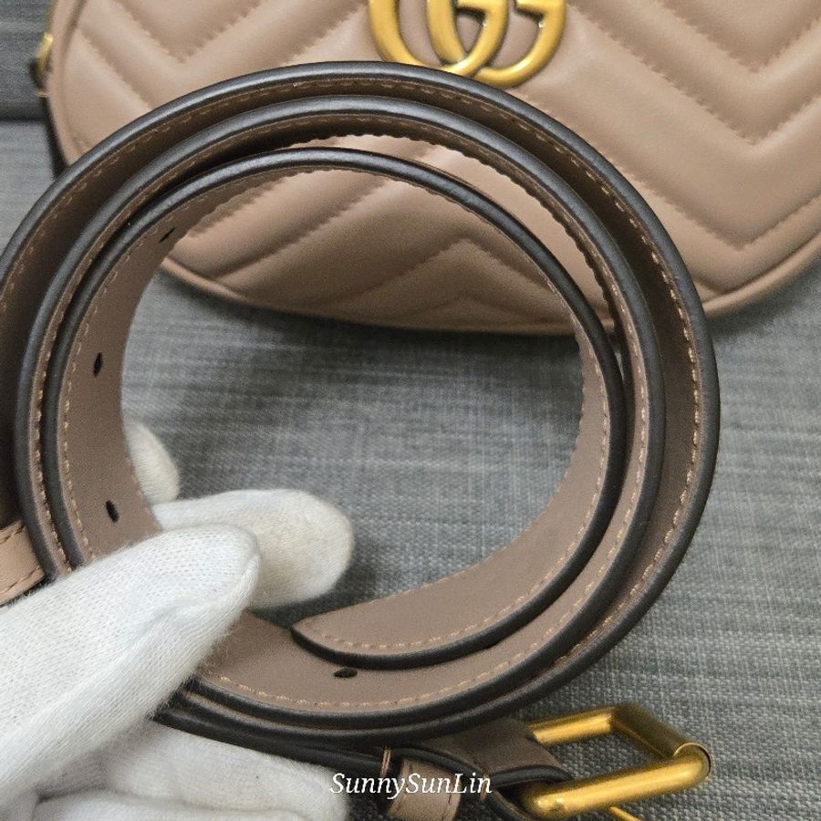 GUCCI GG Marmont 馬蒙牛皮 腰包裸粉-31