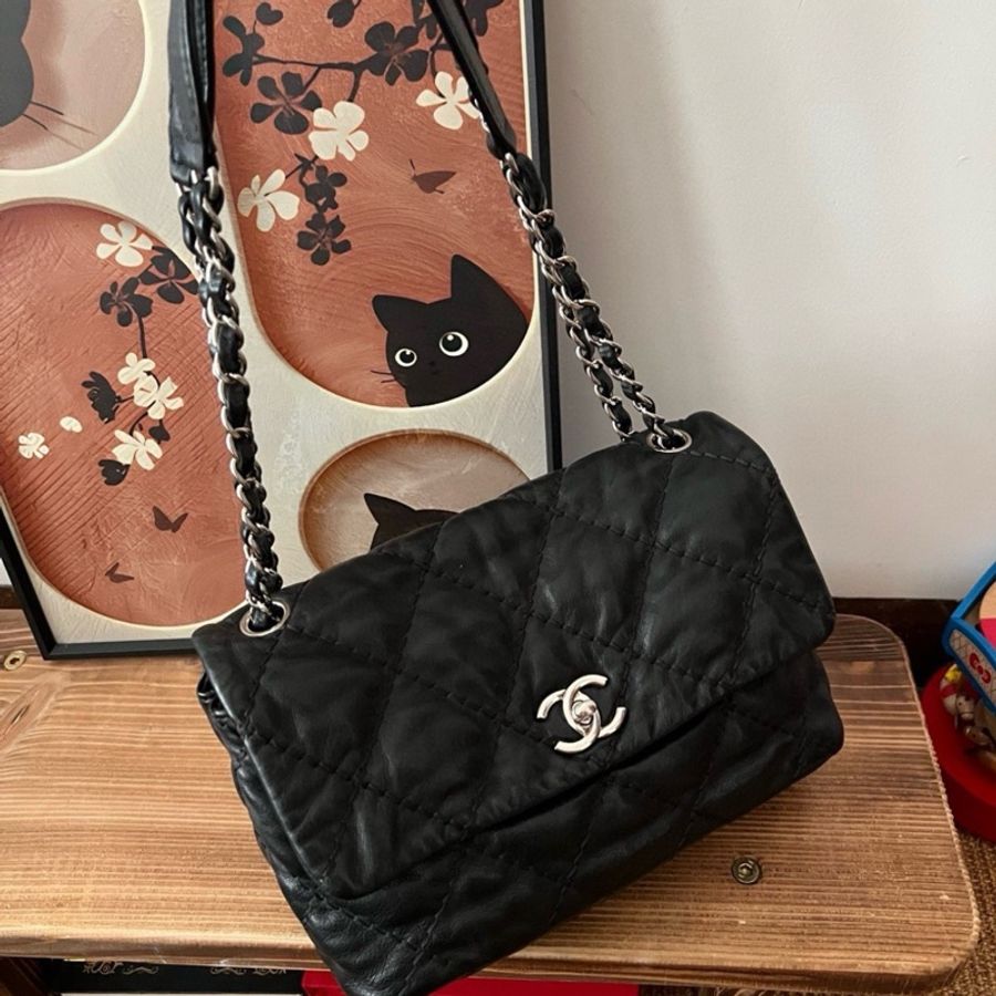 限時超低價🥹Chanel黑銀牛皮外縫麵包mini鏈條包⛓️-4