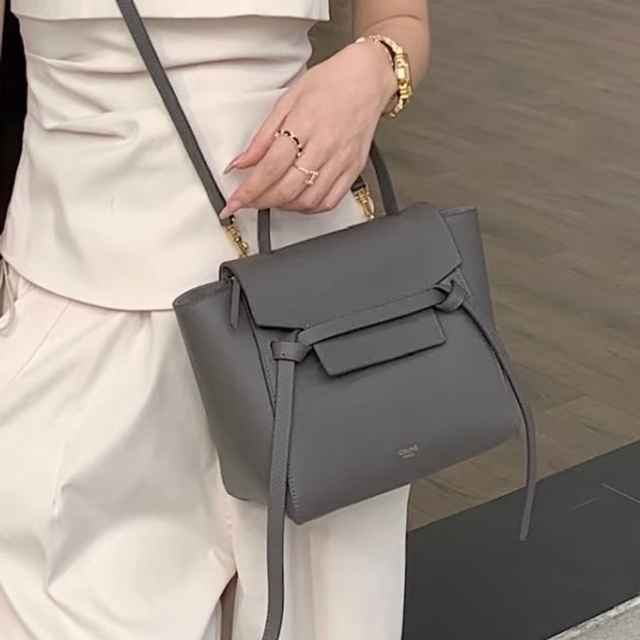 實用百搭款🌟Celine belt micro灰色鯰魚包單肩斜挎包-7