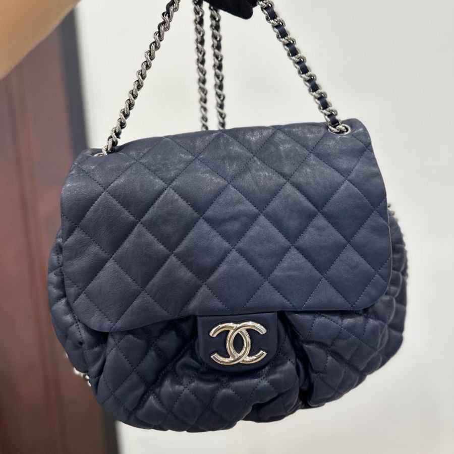 Chanel 香奈兒 銀釦 藏藍 深藍 滾邊泡芙 小豬包 南瓜包 元寶包 後背包 肩背包 斜背包 手提包 鏈條包 帶鏈包-24