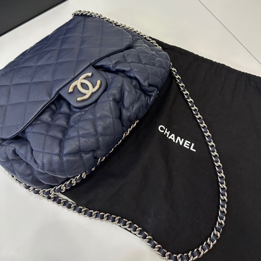 Chanel 香奈兒 銀釦 藏藍 深藍 滾邊泡芙 小豬包 南瓜包 元寶包 後背包 肩背包 斜背包 手提包 鏈條包 帶鏈包-27
