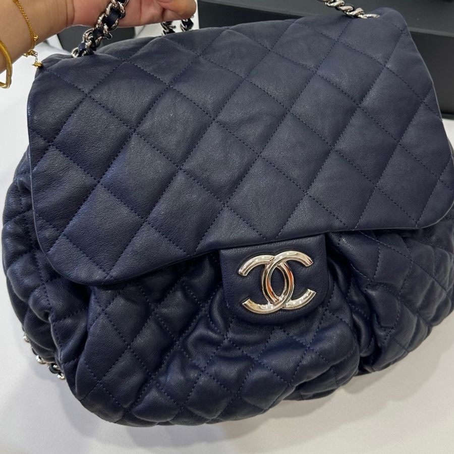 Chanel 香奈兒 銀釦 藏藍 深藍 滾邊泡芙 小豬包 南瓜包 元寶包 後背包 肩背包 斜背包 手提包 鏈條包 帶鏈包-30