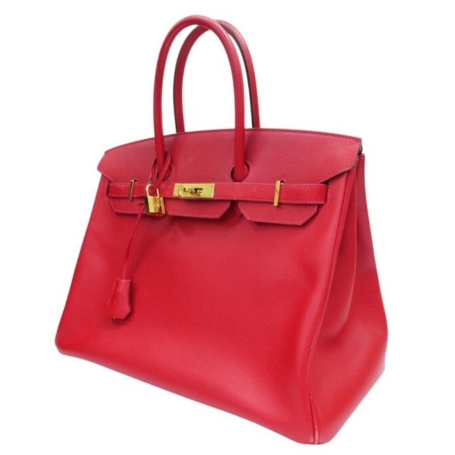8成新 HERMES 愛馬仕 紅色 Epsom牛皮 Birkin 35 柏金包 手提包 □Q刻 金扣-7