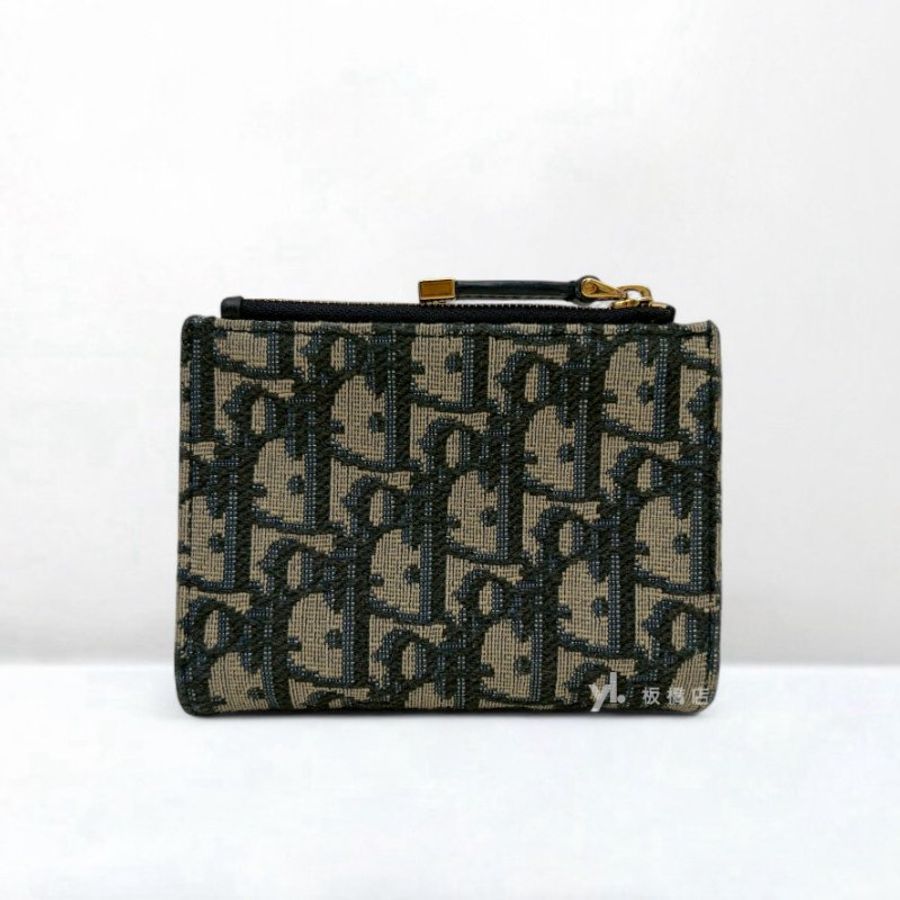 DIOR 30 Montaigne Dahlia藍緹花金釦對開兩折短夾S2197UTZQ_M928-4