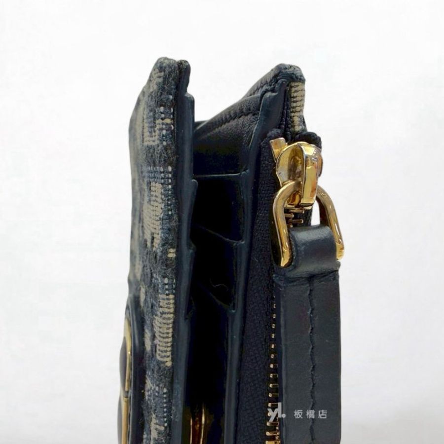 DIOR 30 Montaigne Dahlia藍緹花金釦對開兩折短夾S2197UTZQ_M928-7