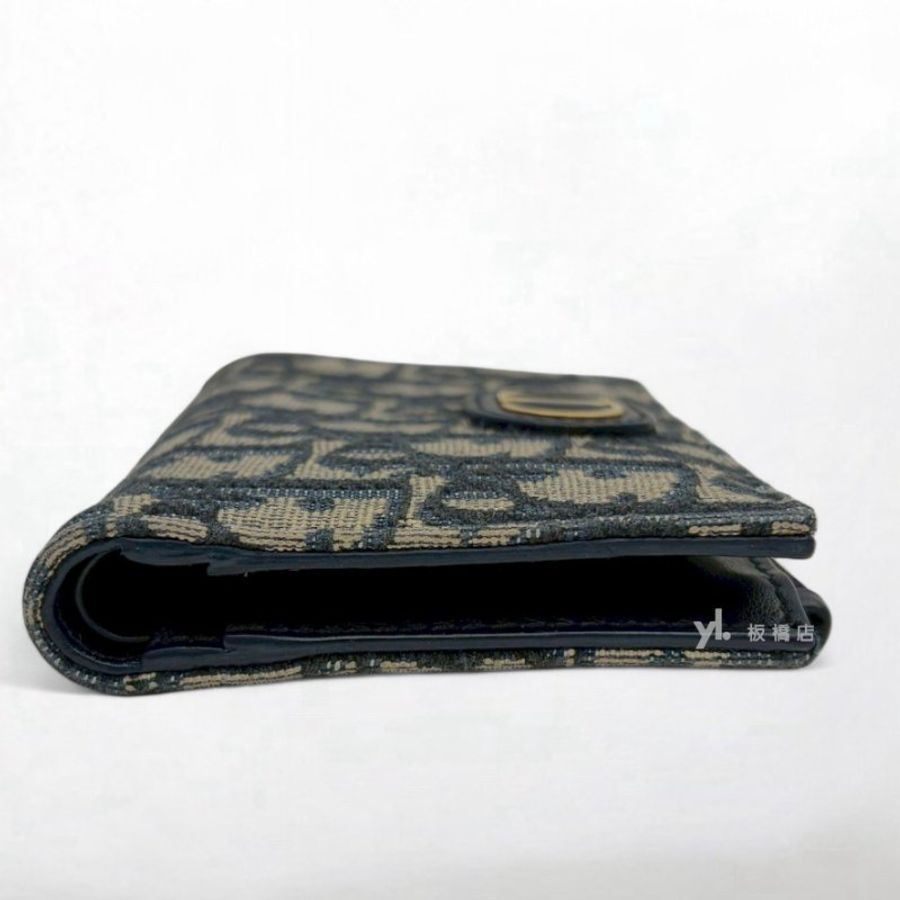 DIOR 30 Montaigne Dahlia藍緹花金釦對開兩折短夾S2197UTZQ_M928-9