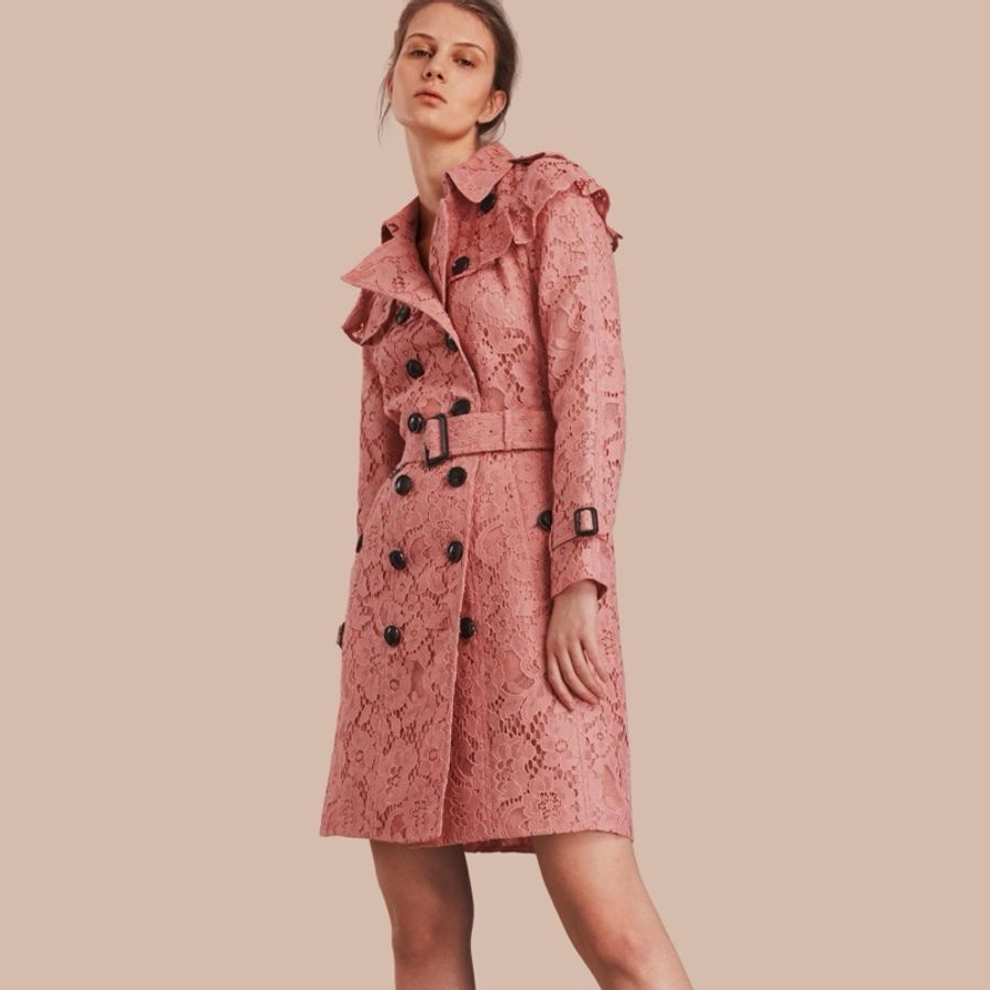 BURBERRY英國粉色蕾絲風衣UK10-0