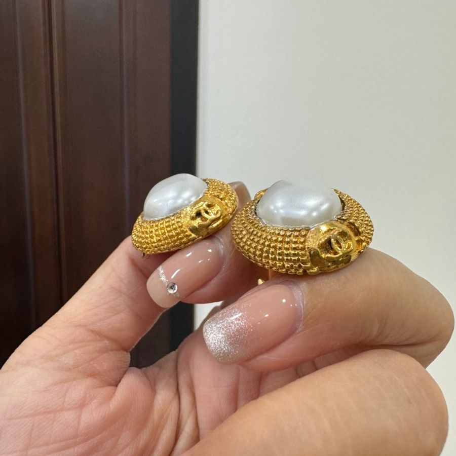 Chanel 香奈兒 vintage 珍珠 金釦 耳環 耳夾 耳飾 夾式耳環-4