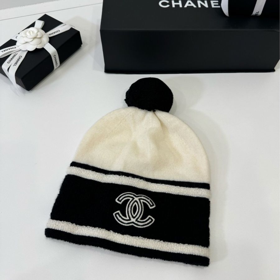 chanel 香奈兒 熊貓 黑白 毛帽 帽子 毛線帽-0