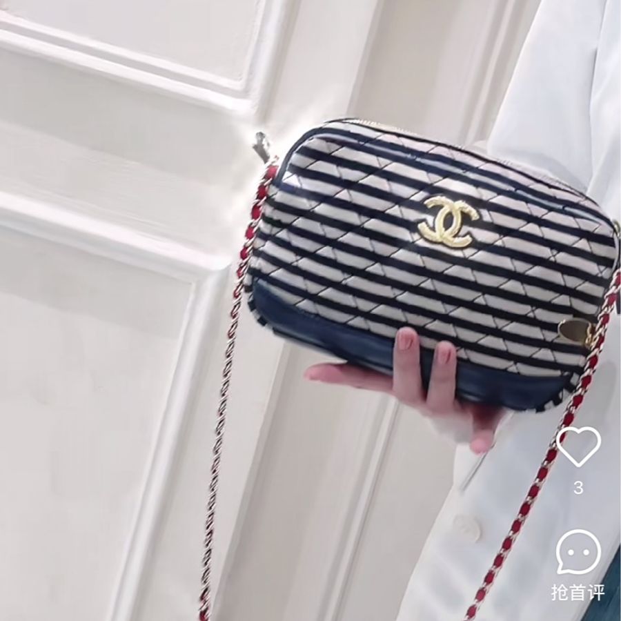 CHANEL 香奈兒 Coco Sailor 藍色 海軍風 條紋棉布面 肩背包 斜背包 相機包-19