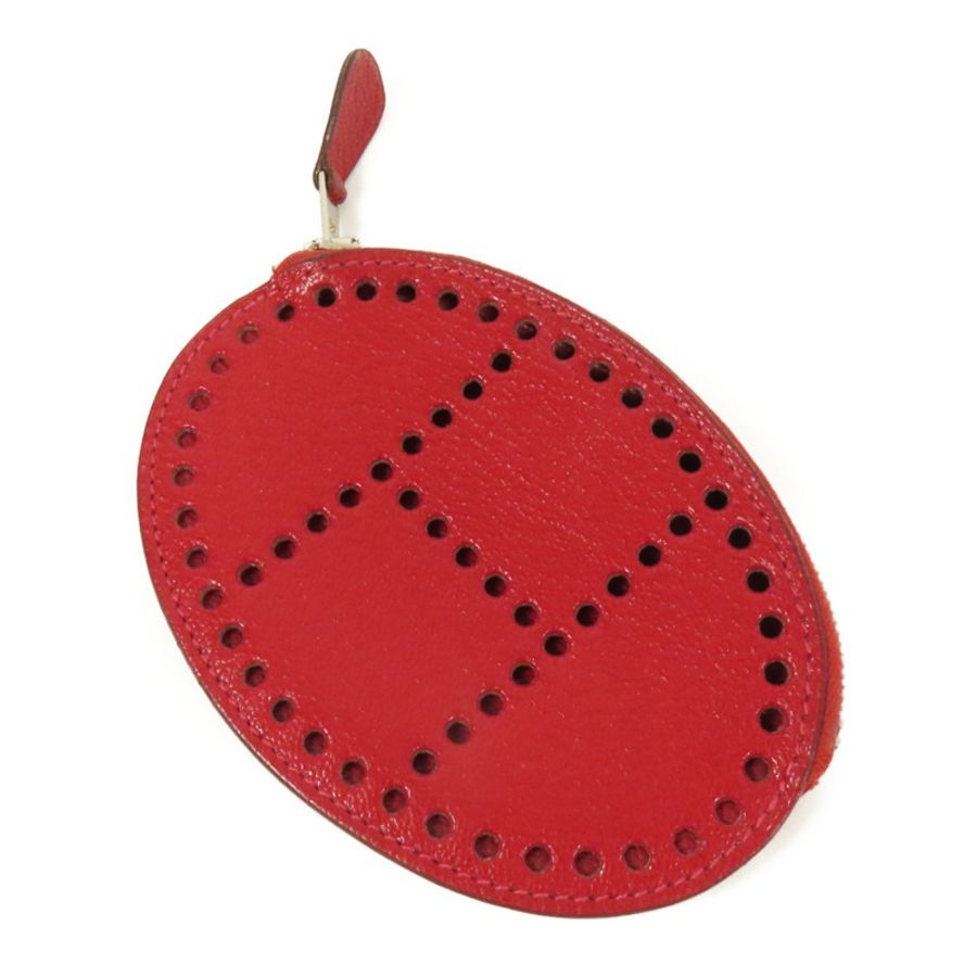 HERMES 【Hermes Fair】Chevre皮革Evelyne Coin Purse零錢包Red-3