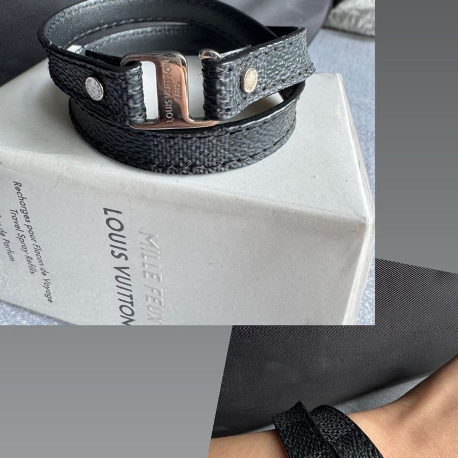 Louis Vuitton Damier Graphite Snap It Bracelet LV男生經典雙圈手環棋盤格全新-4