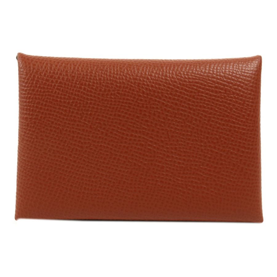 HERMES Epsom皮革Calvi Duo銀扣卡片套Rouge Venitien-1