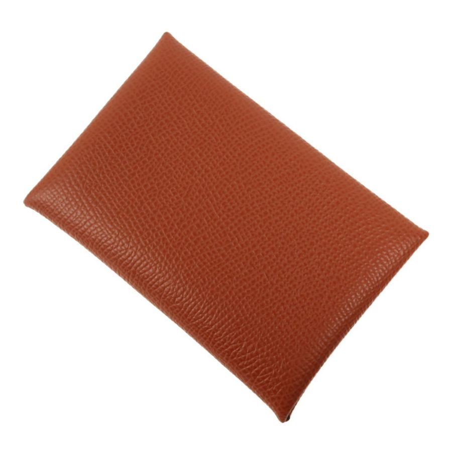 HERMES Epsom皮革Calvi Duo銀扣卡片套Rouge Venitien-3