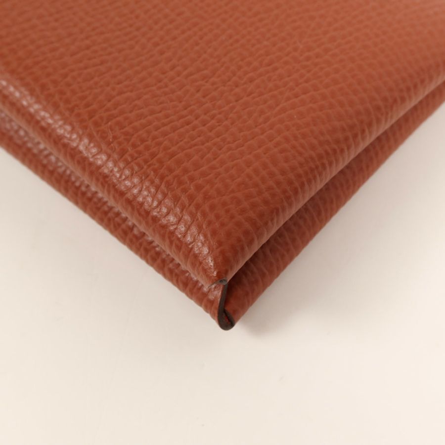 HERMES Epsom皮革Calvi Duo銀扣卡片套Rouge Venitien-8