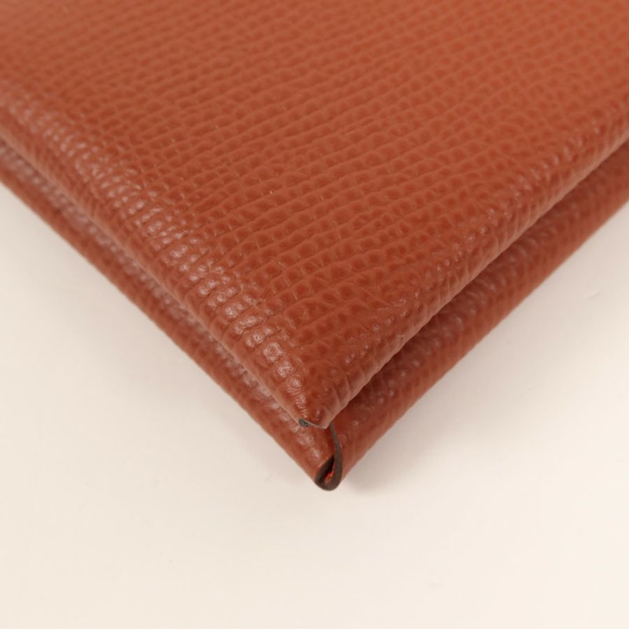 HERMES Epsom皮革Calvi Duo銀扣卡片套Rouge Venitien-11