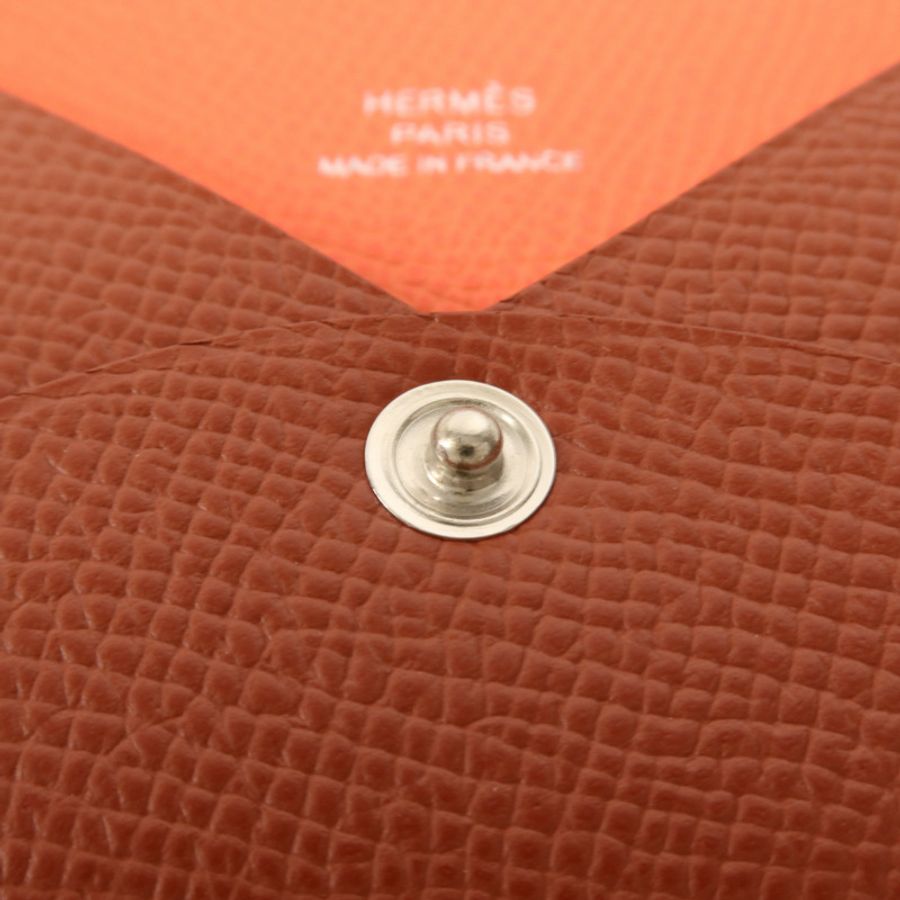HERMES Epsom皮革Calvi Duo銀扣卡片套Rouge Venitien-12