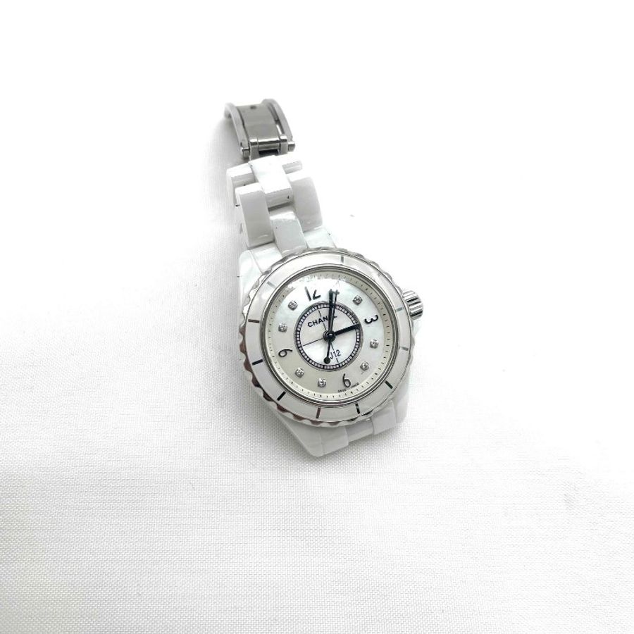 CHANEL白陶29mm J12 點鑽石英錶-0