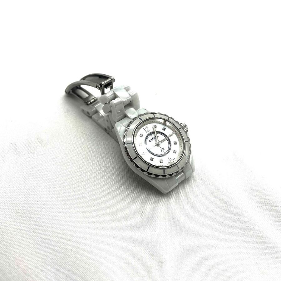 CHANEL白陶29mm J12 點鑽石英錶-2