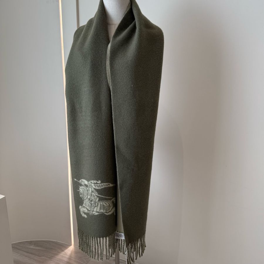 BURBERRY 抹茶色雙面Logo圍巾-2