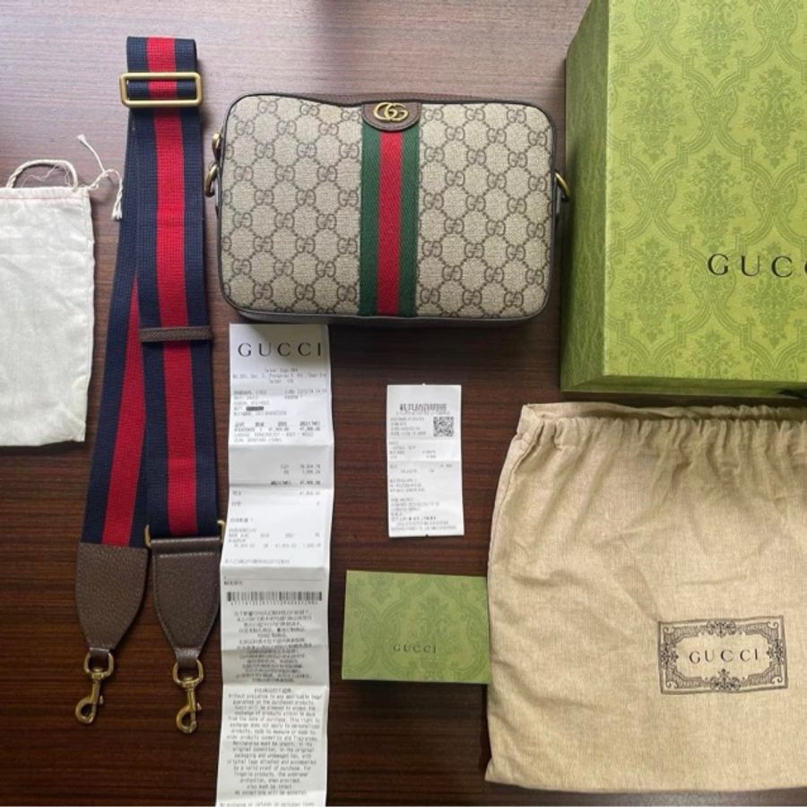 (已售出勿下單)近新閒置品_GUCCI OPHIDIA 綠紅綠 經典斜背包/相機包_台灣購證-17