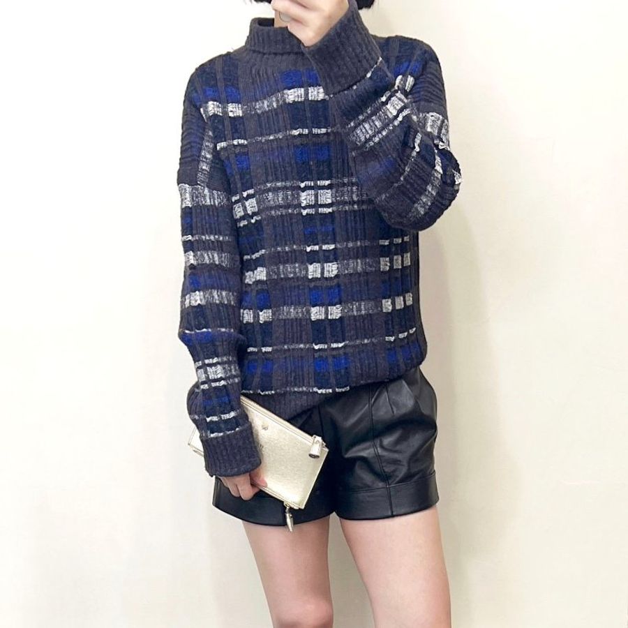 3.1 PHILLIP LIM 深藍小立領格紋毛呢毛衣 36/S/M-0