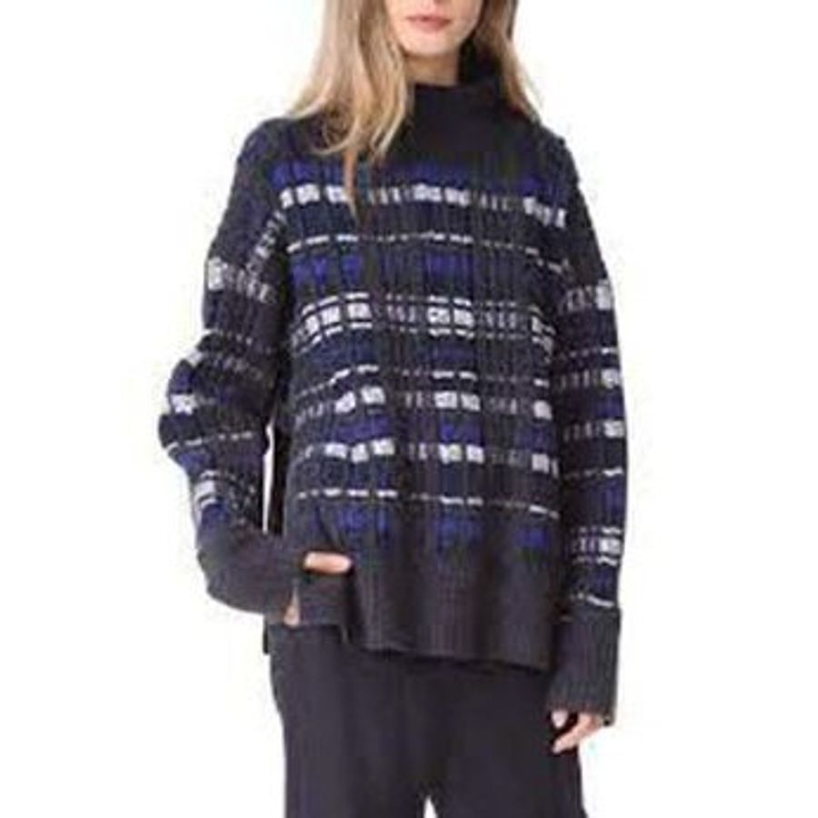 3.1 PHILLIP LIM 深藍小立領格紋毛呢毛衣 36/S/M-1