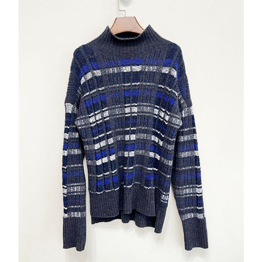3.1 PHILLIP LIM 深藍小立領格紋毛呢毛衣 36/S/M-2