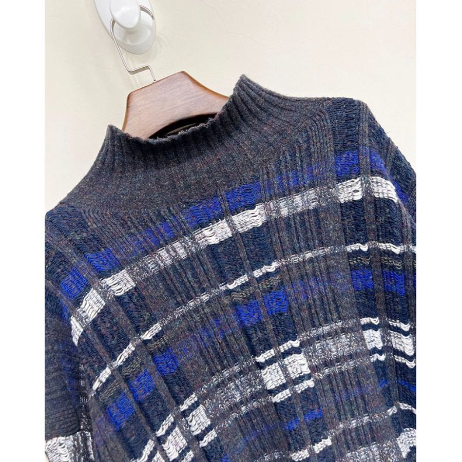 3.1 PHILLIP LIM 深藍小立領格紋毛呢毛衣 36/S/M-5