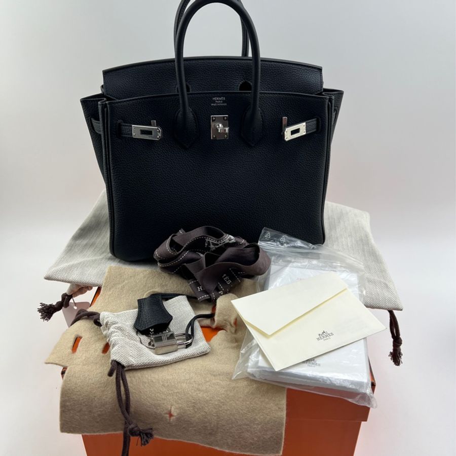birkin 25 黑銀 Togo 皮 大全配 B刻 無頸紋 日本購證 鉑金25 金屬已在東區包膜 bk25-0