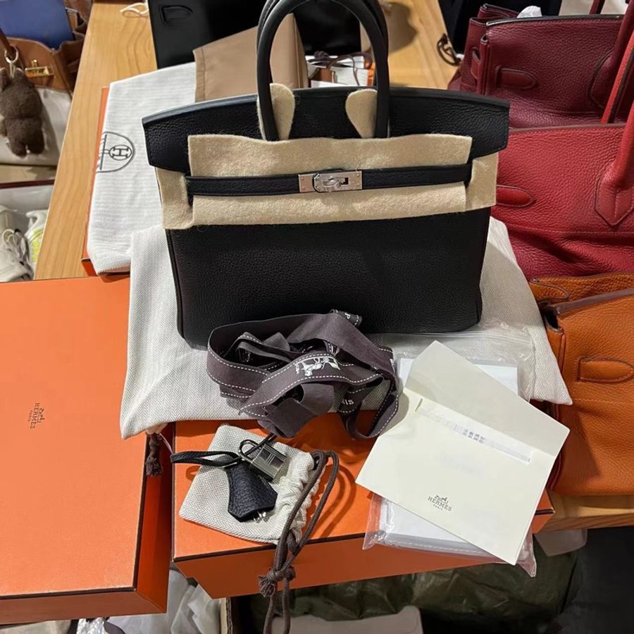 birkin 25 黑銀 Togo 皮 大全配 B刻 無頸紋 日本購證 鉑金25 金屬已在東區包膜 bk25-3